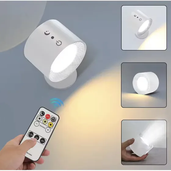 Luz Led Pared Nocturna 360 Doble Cabeza Recargable Control