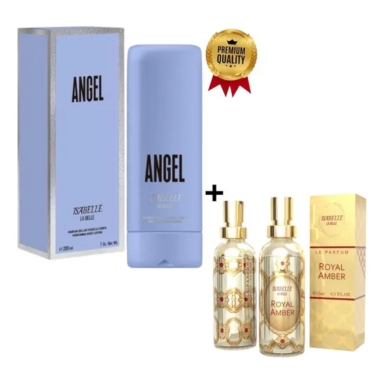 Corporal Angel 200ml + Perfume Bolsa Royal Amber 15ml Unissex Marca Isabelle La Belle Masculino/femino Colection