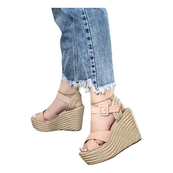 Sandalias De  Tacon Yute Para Damas