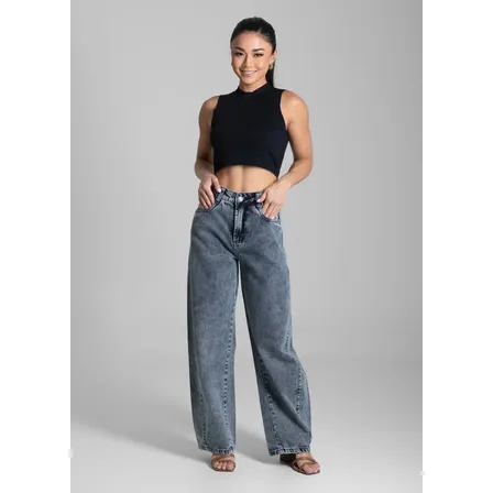 Calca Jeans Sawary Barrel_281842 Preto Liso 38