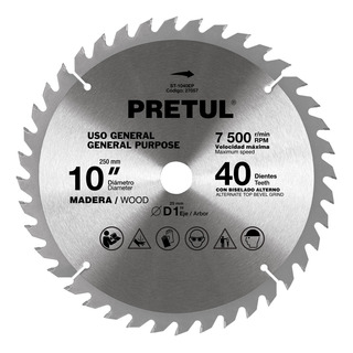 Sierra Circular P/madera 10', 40 Dientes, Centro 1', Pretul Sierra Circular P/madera 10', 40 Dientes, Centro 1', Pretul