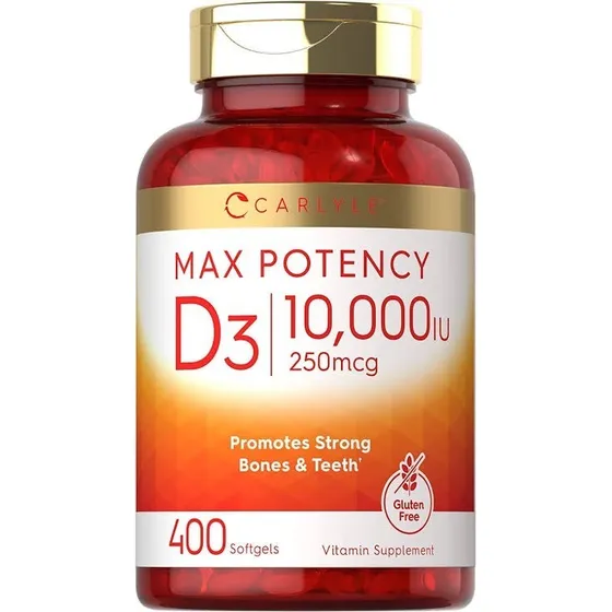 Carlyle Vitamina D3 10,000 Ui 400 Cápsulas Blandas | Tamaño Del Valor | Potencia Máxima | Suplemento Sin Ogm Y Sin Gluten