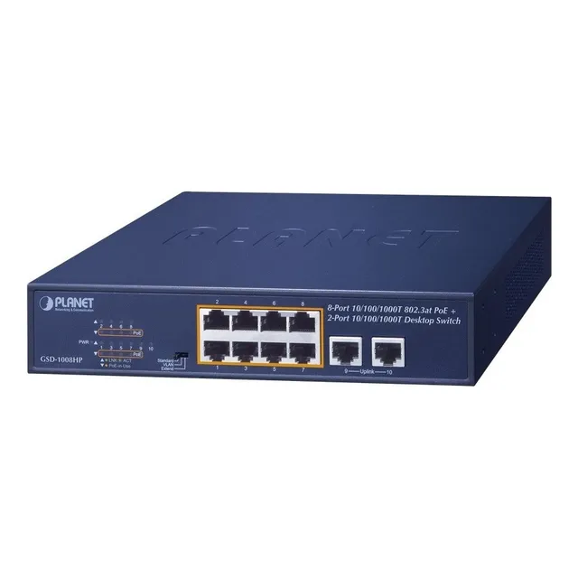 Switch Poe No Administrable 8 Ptos 10/100/1000 Mbps Planet GSD-1008HP