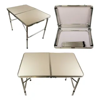 Mesa Dobrável Em Maleta 90x60cm Altura Ajustável 70x30cm Alumínio / Mdf - Titanium Platina Branco