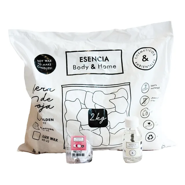 Kit Velas Cera Soja 2kg, Pabilo, Ojalillos + 100ml Esencia