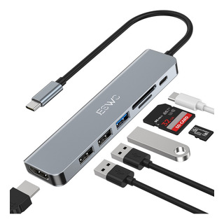 Jeswo Hub 7 En 1 Usb 3.0 Adaptador Tipo C A Hdmi 4k Sd Tf Jeswo Hub 7 En 1 Usb 3.0 Adaptador Tipo C A Hdmi 4k Sd Tf