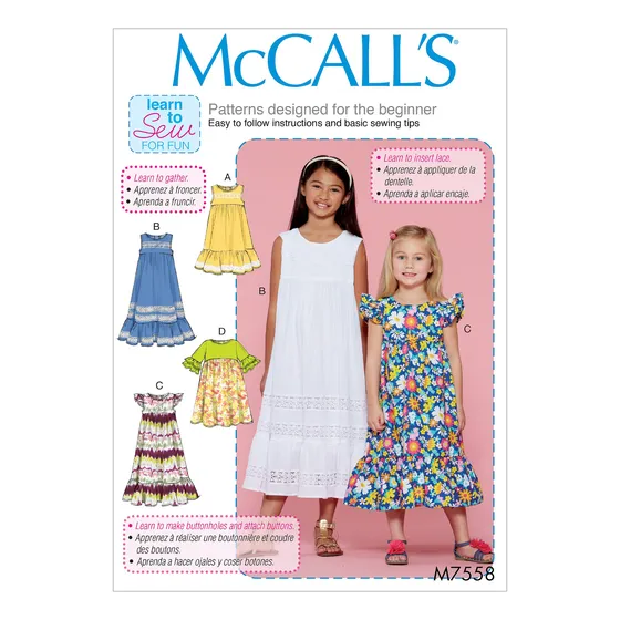 Mccall Patron M7558cce Infantil Niña Manga Volante Imperio