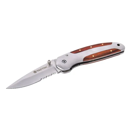 Navaja Tactica Cortapluma Mango Madera Para Cinturón Pesca Color Marrón