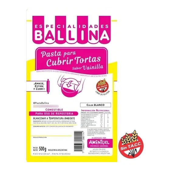 Ballina Pasta Cubre Torta De Reposteria 500gr