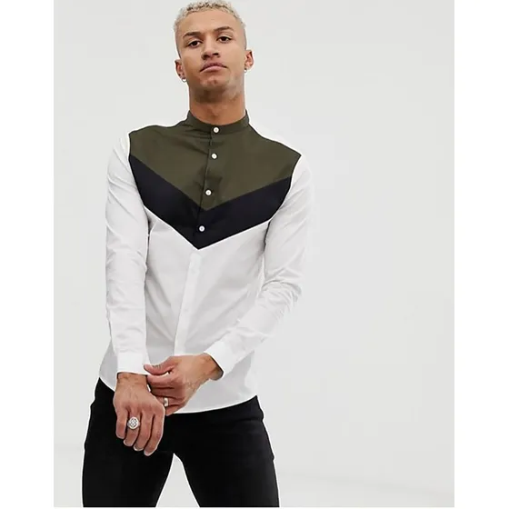 Camisa Cuello Mao Slim Fit Algodon #1113 De Caballero