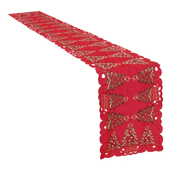 Simplebrand Camino Mesa Navidad Rojo 13 X 108  Largo Bordado
