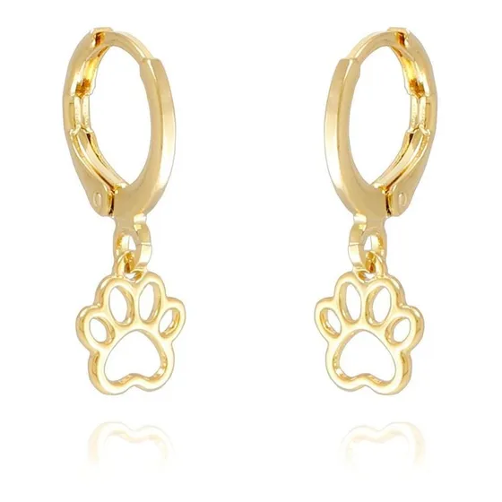 Brinco De Argola Argolinha Patinha De Cachorro Banhado Ouro