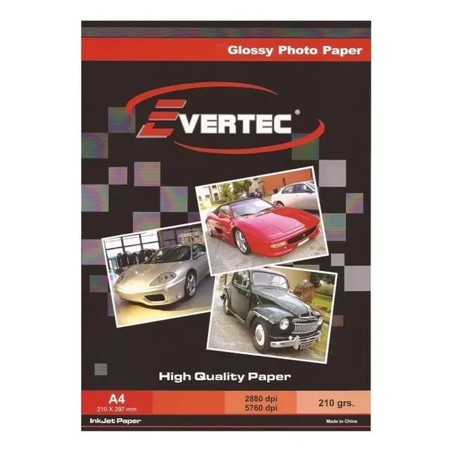 100 Hojas Papel Foto Brillante Glossy Blanco Evertec 210 Gr