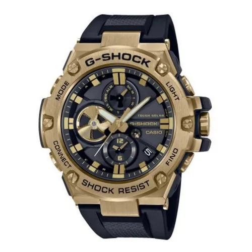 Reloj Casio Gstb100gb1a9 Golden Original Para Caballero E-w Color De La Correa Negro Color Del Bisel Dorado Color Del Fondo Negro