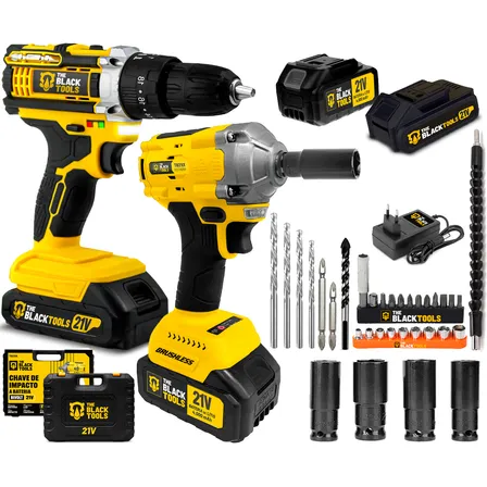Chave De Impacto 21v Brushless 430nm + Parafusadeira Impacto Amarelo 127/220v 60hz