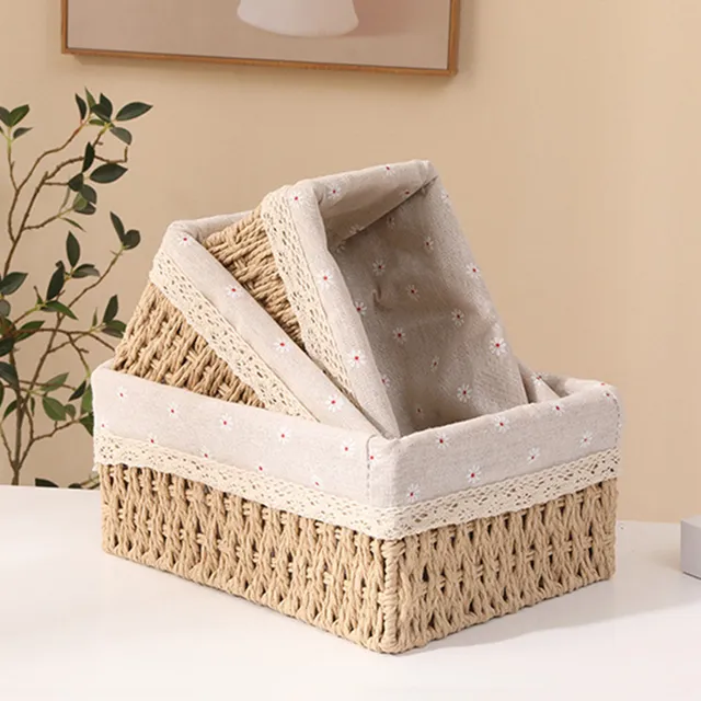 Canastas Organizadora De Mimbre Caja De Almacenamiento 3pzs Beige