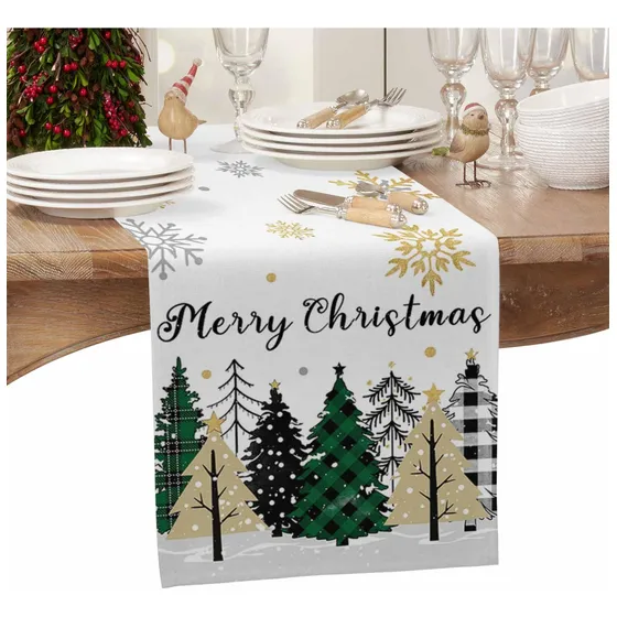 Camino Mesa Para Arbol Navidad 13 X 72  Largo Cuadro Lino