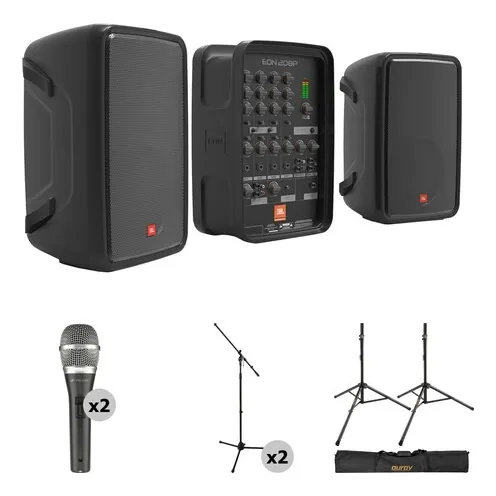 Jbl Eon208p Stereo Pa And Dual Microphones Kit.