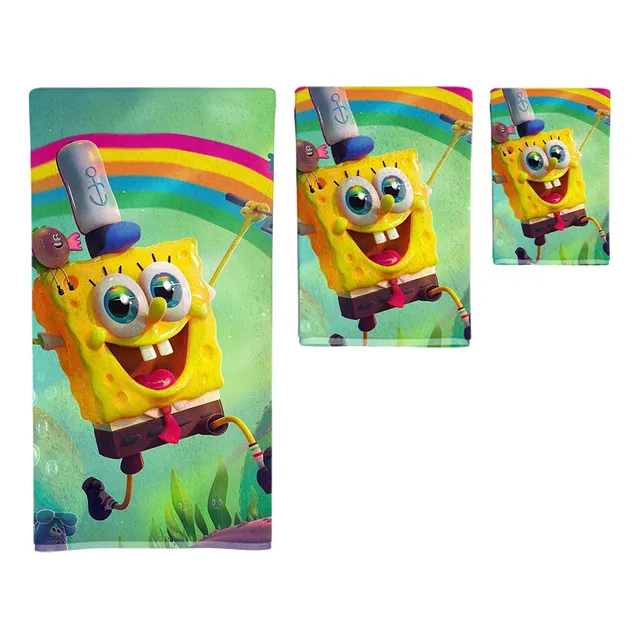 Kit 3 Toalhas Banho Rosto Mao Macia Premium Tema Bob Esponja