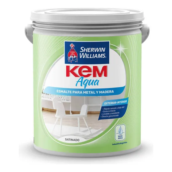 Esmalte Al Agua Kem Aqua Blanco Satinado 4 Lts Sherwin