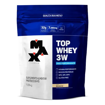 Max Titanium Top Whey 3w Mais Performance 1,8kg Whey Concentrado Sabor Baunilha