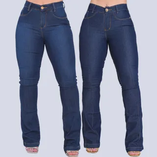 Kit 2 Calça Jeans Feminina Flare Cintura Alta Boca De Sino Kit 2 Calça Jeans Feminina Flare Cintura Alta Boca De Sino
