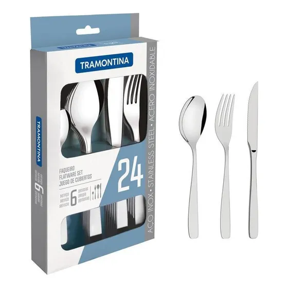 Juego de cubiertos de 24 piezas de acero inoxidable con cuchillos para asado Tramontina Cosmos