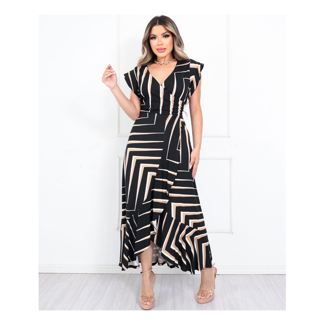 Vestido Longo Babado Malha Elegante Moda Evangélica