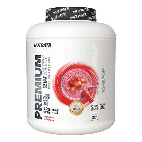 Whey Premium - Nutrata - Hidrolisada Concentrada - 2kg Sabor Morango