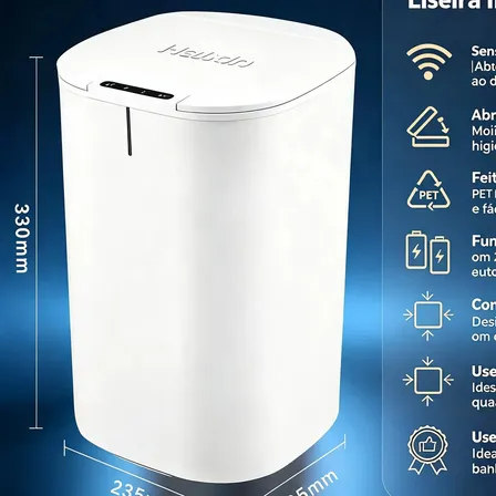 Lixeira Inteligente Automática Com Sensor Sem Toque Casa 16l Branco