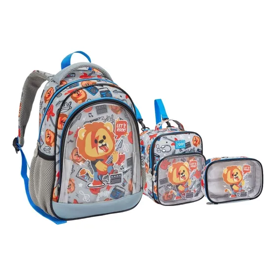 Kit Mochila Lancheira E Estojo Creche Frente Transparente