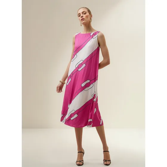 Vestido Iódice Midi Decote Canoa Com Recorte Pink