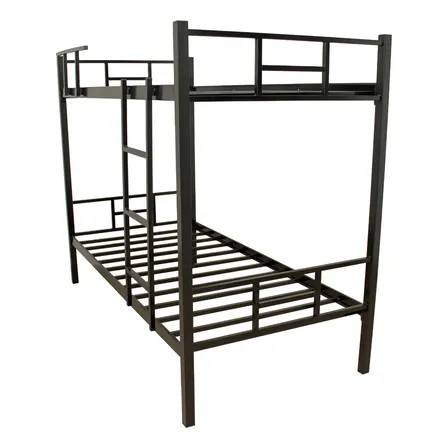 Cama Beliche Solteiro Militar Com Escada Aço Ferro Reforçado Metalon 150kg Preto