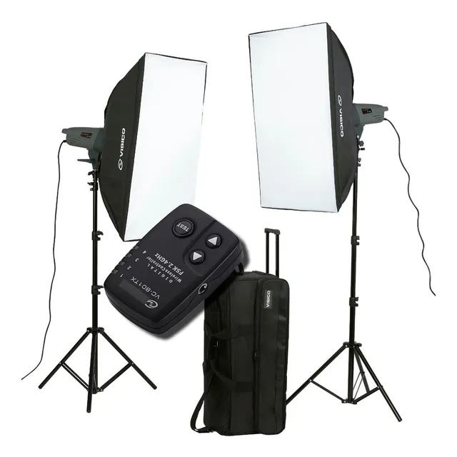 Kit 2 Flash Estudio 300w Visico Soft Box Bolso Emisor Vc801