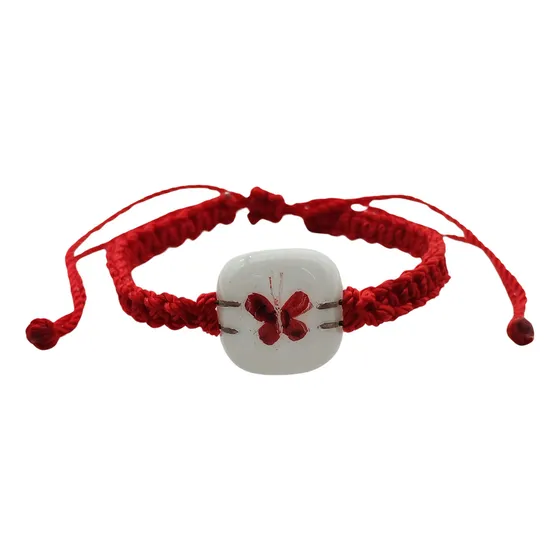 Pulsera tejida fussioli macramé mariposita pintada a mano ajustable color rojo diámetro 7cm largo 14cm