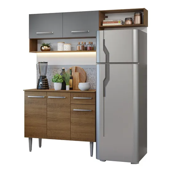 Cocina Integral Completa Modular Madesa Emilly 165cm Mg Color Rústico/Gris