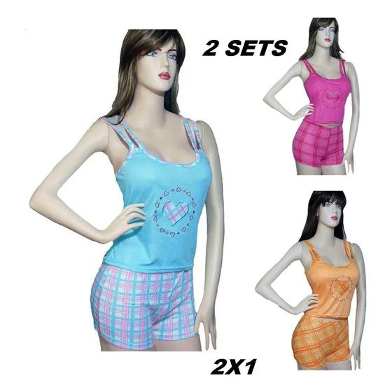 Pijamas Estampadas Para Mujer: Short + Blusa Tirita