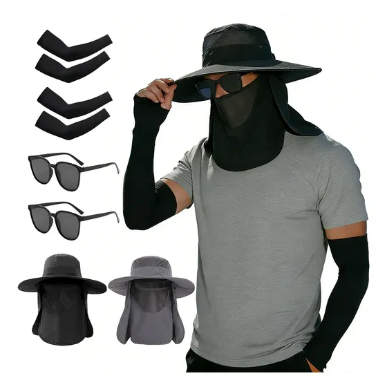 6pcs Sombrero De Sol Gorra Protección Cuello+manga+gafa Set