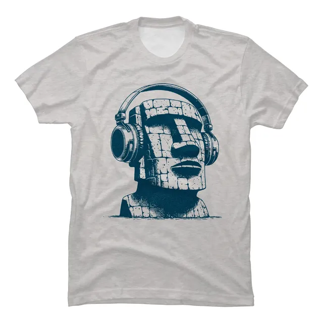 Camiseta Cool De Moai Con Audífonos Pascua Unisex Tela Suave