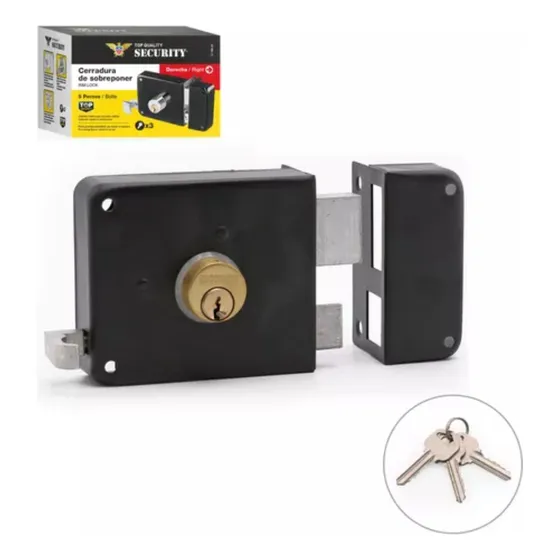 Cerradura Sobreponer Cilindro Fijo Negra Security Gs
