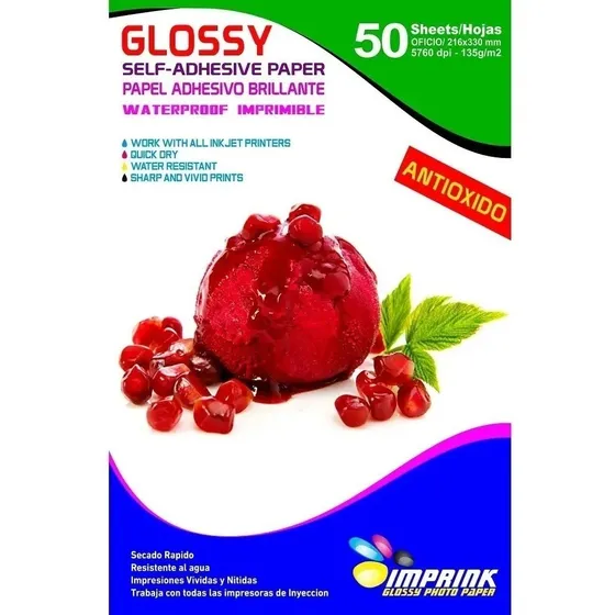 Papel Adhesivo Foto Antioxido Glossy Oficio 135g 50 Hojas