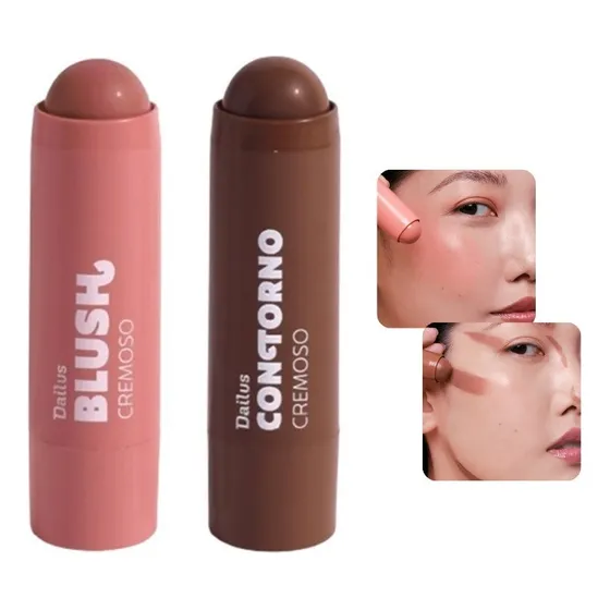 Kit Blush + Contorno Cremoso Dailus Cores Pêssego E Caramelo