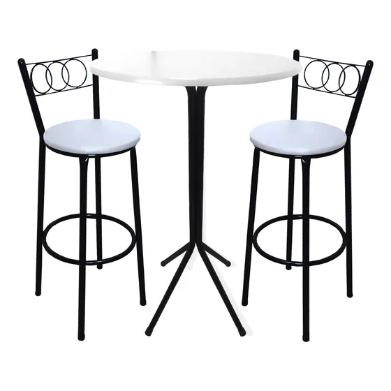 Conjunto Mesa T. Branco Bistrô 2 Banqueta Alta Bar Imperial