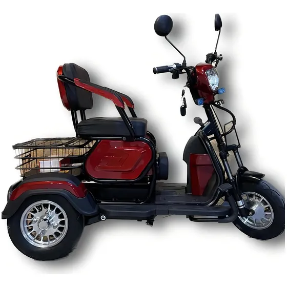 Triciclo Elétrico - Vermelho- 3 Lugares - Com Alarme - Idoso