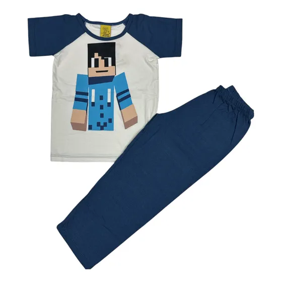 Pijama Infantil Calça Com Manga Curta Minecraft