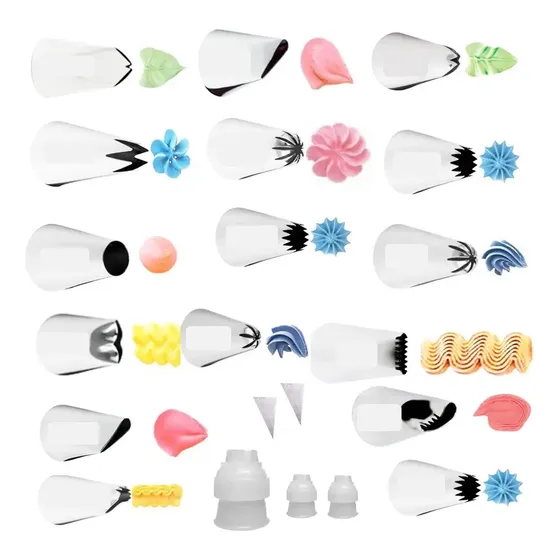 Kit 16 Bicos De Confeitar Wilton + Adaptadores + Sacos Mago