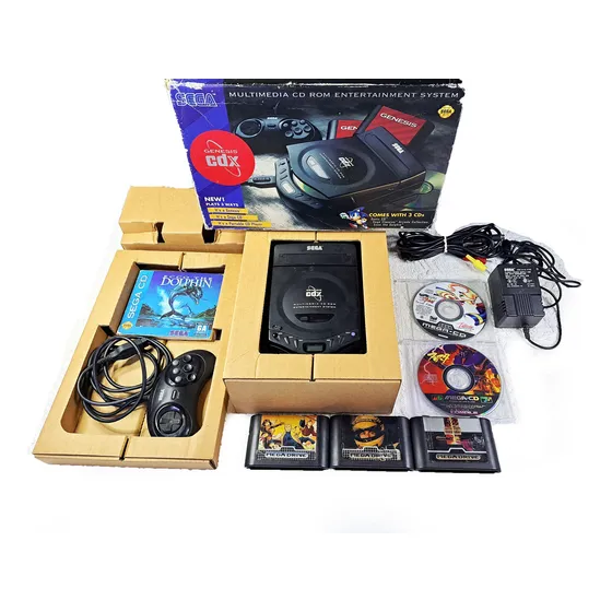 Console Sega Genesis Cdx Com Caixa Funcionando Tudo. Com 7 Jogos, Sendo 4 Cds E 3 Cartuchos. Mega Drive E Sega Cd. Leia A Descrição. Cinza