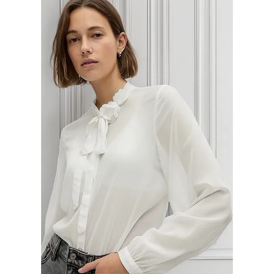 Blusa Transparente Blanca, Flores En Cuello Gap. Talla M.