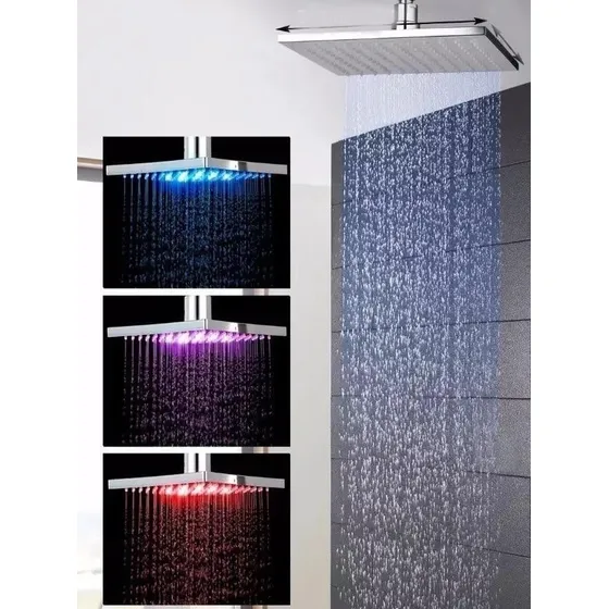 Ducha Cromada Techo Monocomando Luz Led Moderna 20x20