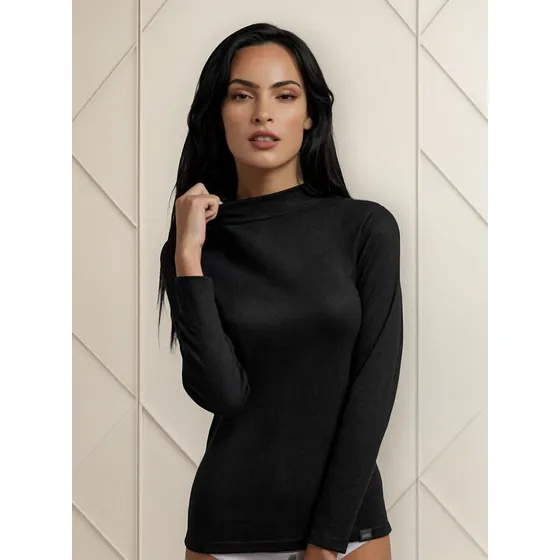 Remera Polera Termica Negro De Algodon